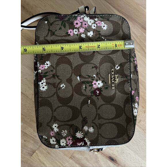 Coach C0037 Mini Camera Crossbody Shoulder Bag Khaki Signature Evergreen Floral - Picture 12 of 13